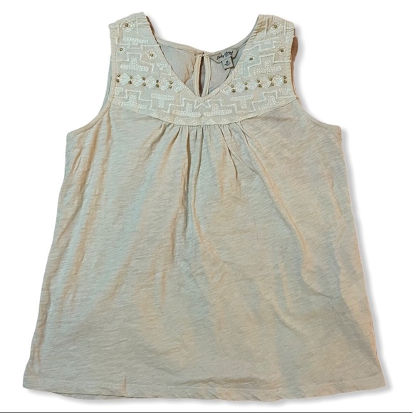 Lucky Brand Oatmeal Embroidered V-Neck Tank Top - Picture 1 of 7